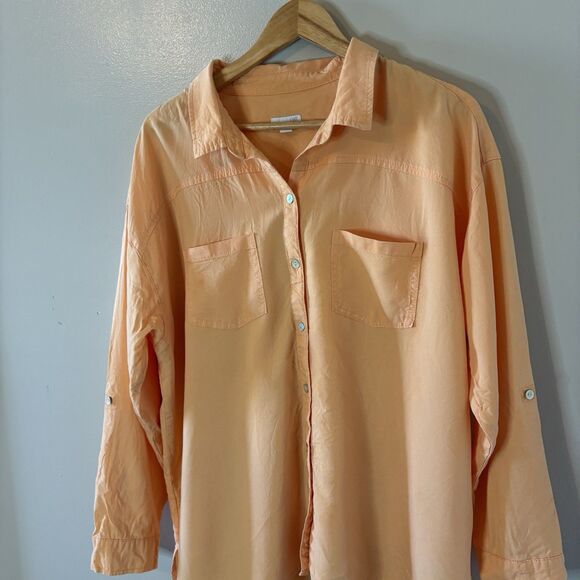 J. Jill Light Orange Button Up Top Roll Tab Sleeve Tunic Shirt Womens Sz XL - Picture 2 of 8